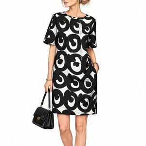 Marimekko NWT Minerva Black&White Print Shift Dress Size M, Finnish Designer